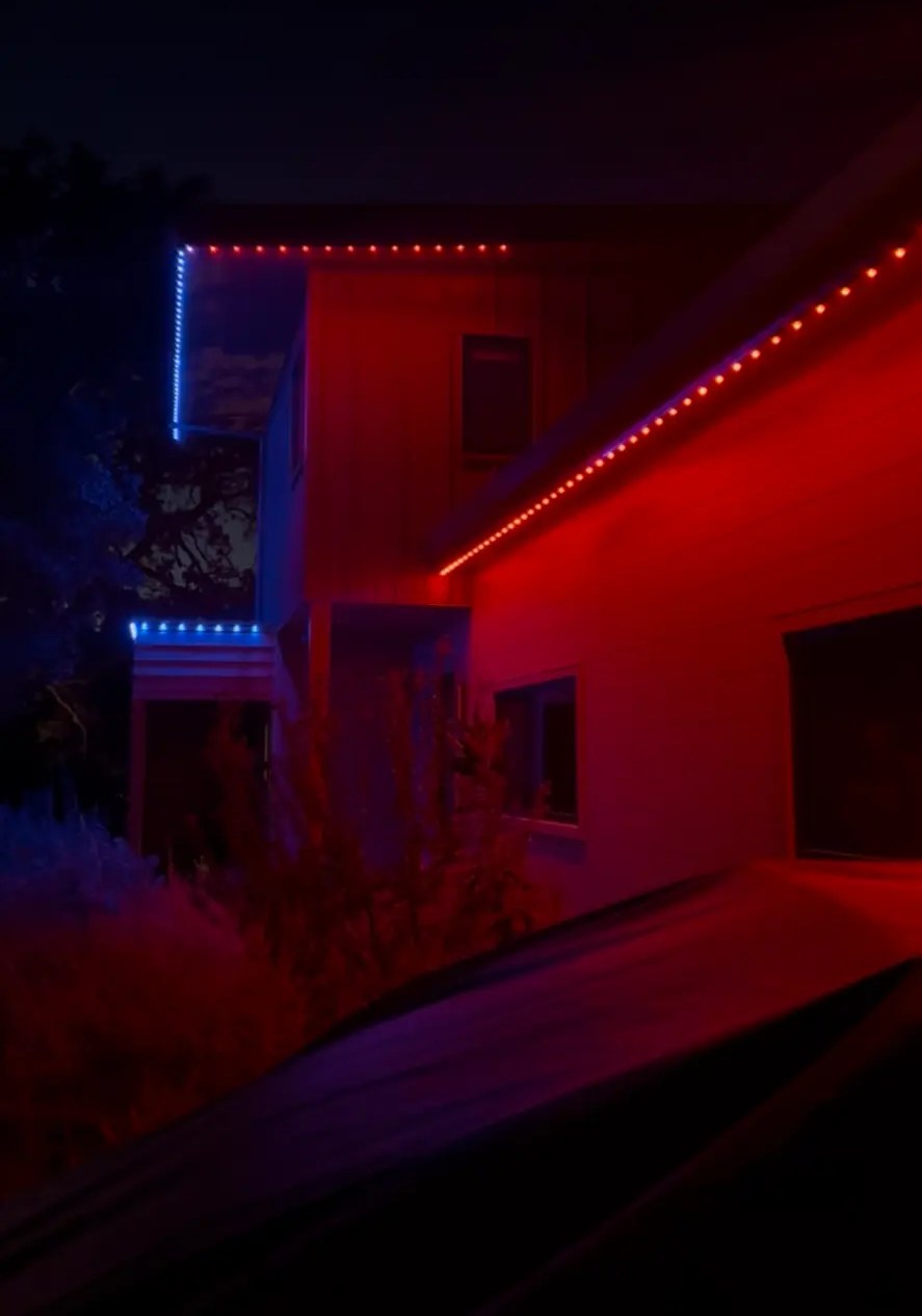 Permanent LED eave lighting at night
